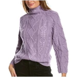 Vince Lilac Aran Raglan Alpaca Blend Cable Knit Mock Neck Sweater